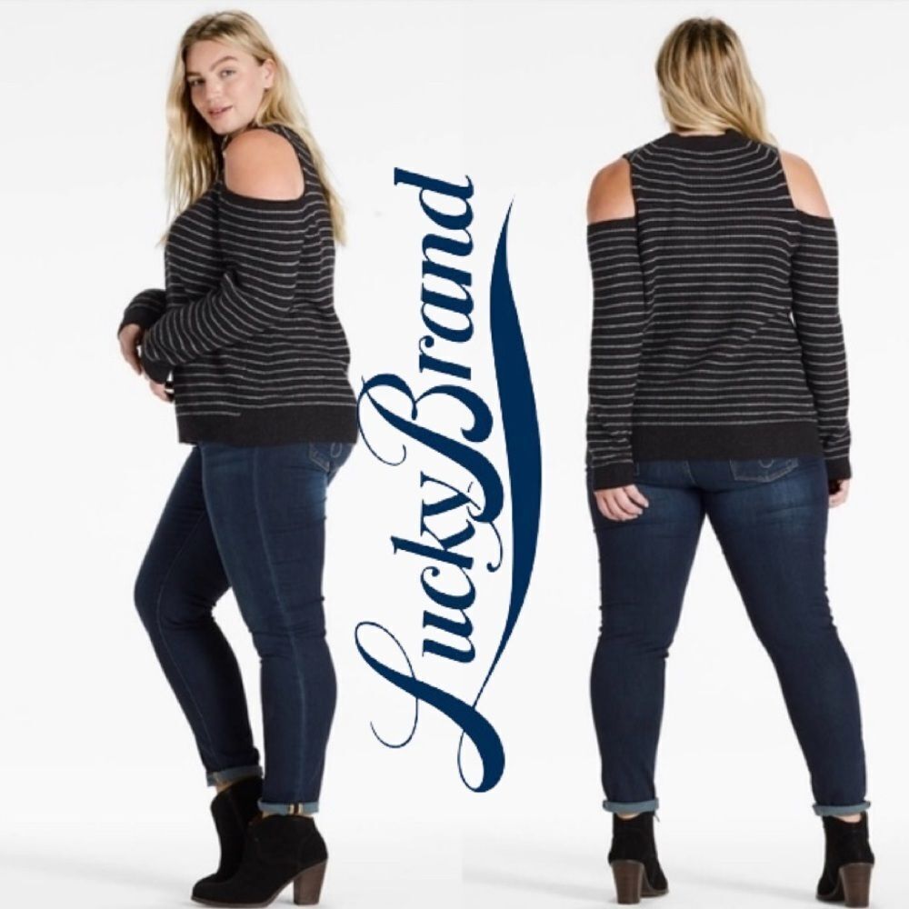 Lucky Brand Striped Cold Shoulder Pullover NWT 2X
